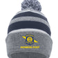 Heather/Navy/White - Fold-Over Pom-Pom Beanie