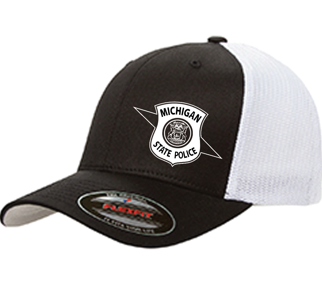 $28 | Black & White - 6511 Flexfit Adult Trucker Cap