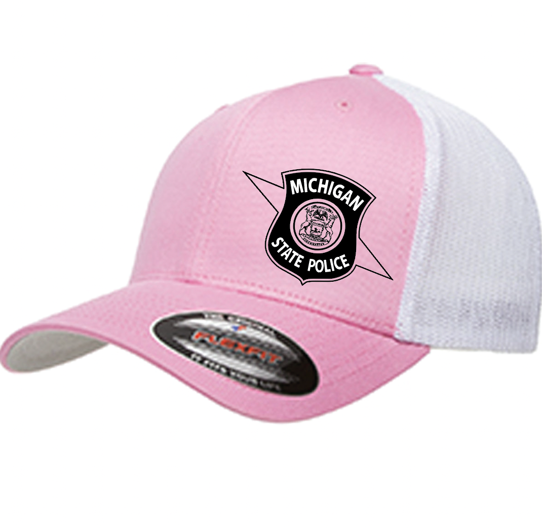 $28 | Pink & White - 6511 Flexfit Adult Trucker Cap