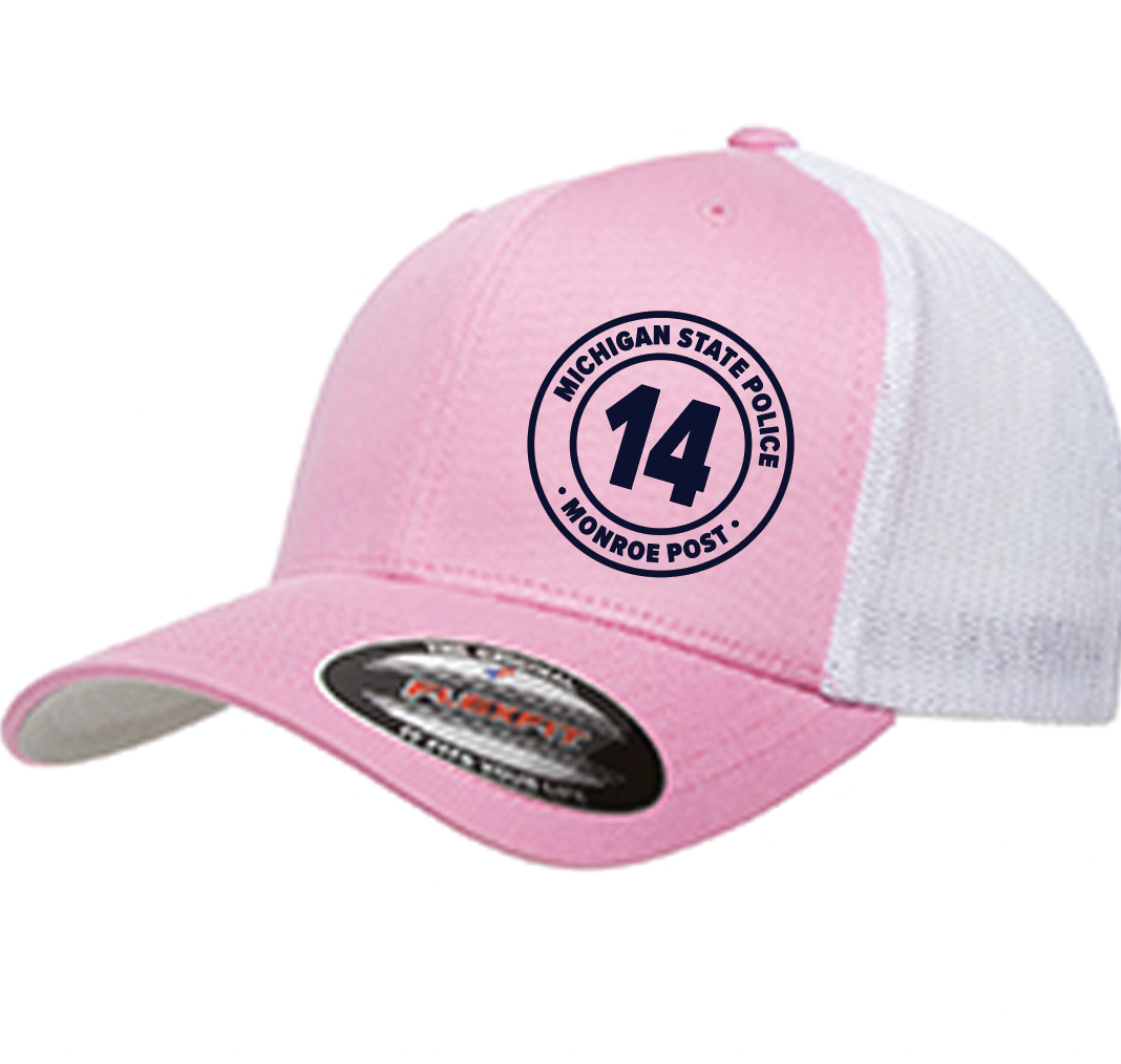 $28 | Pink & White - 6511 Flexfit Adult Trucker Cap