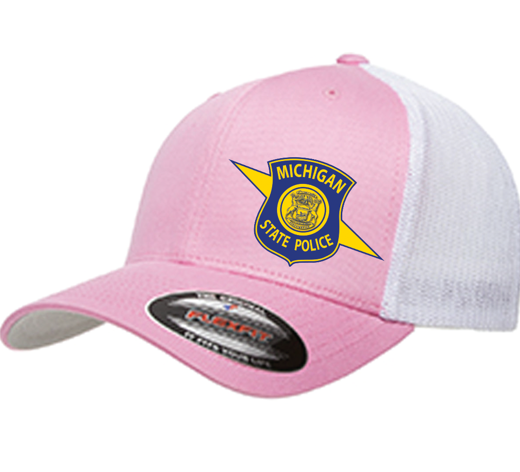 $28 | Pink & White - 6511 Flexfit Adult Trucker Cap