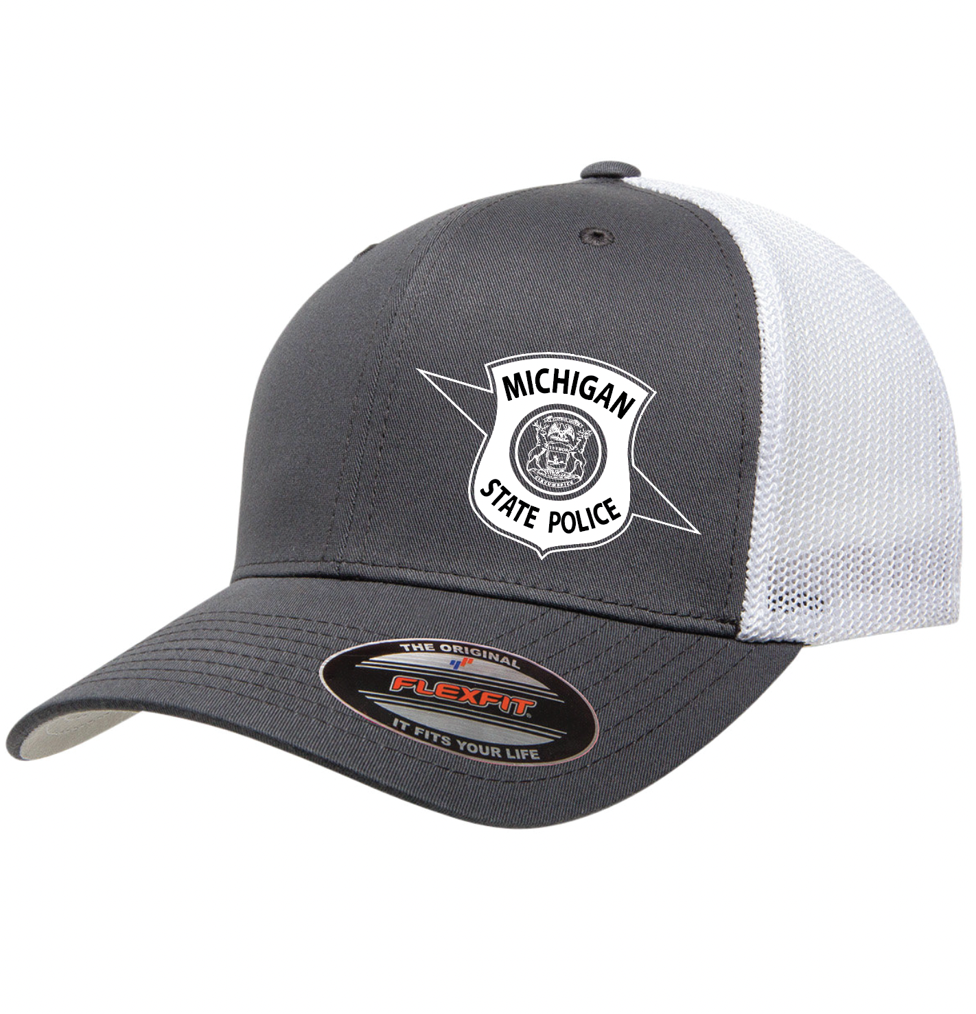 $28 | Charcoal & White - 6511 Flexfit Adult Trucker Cap